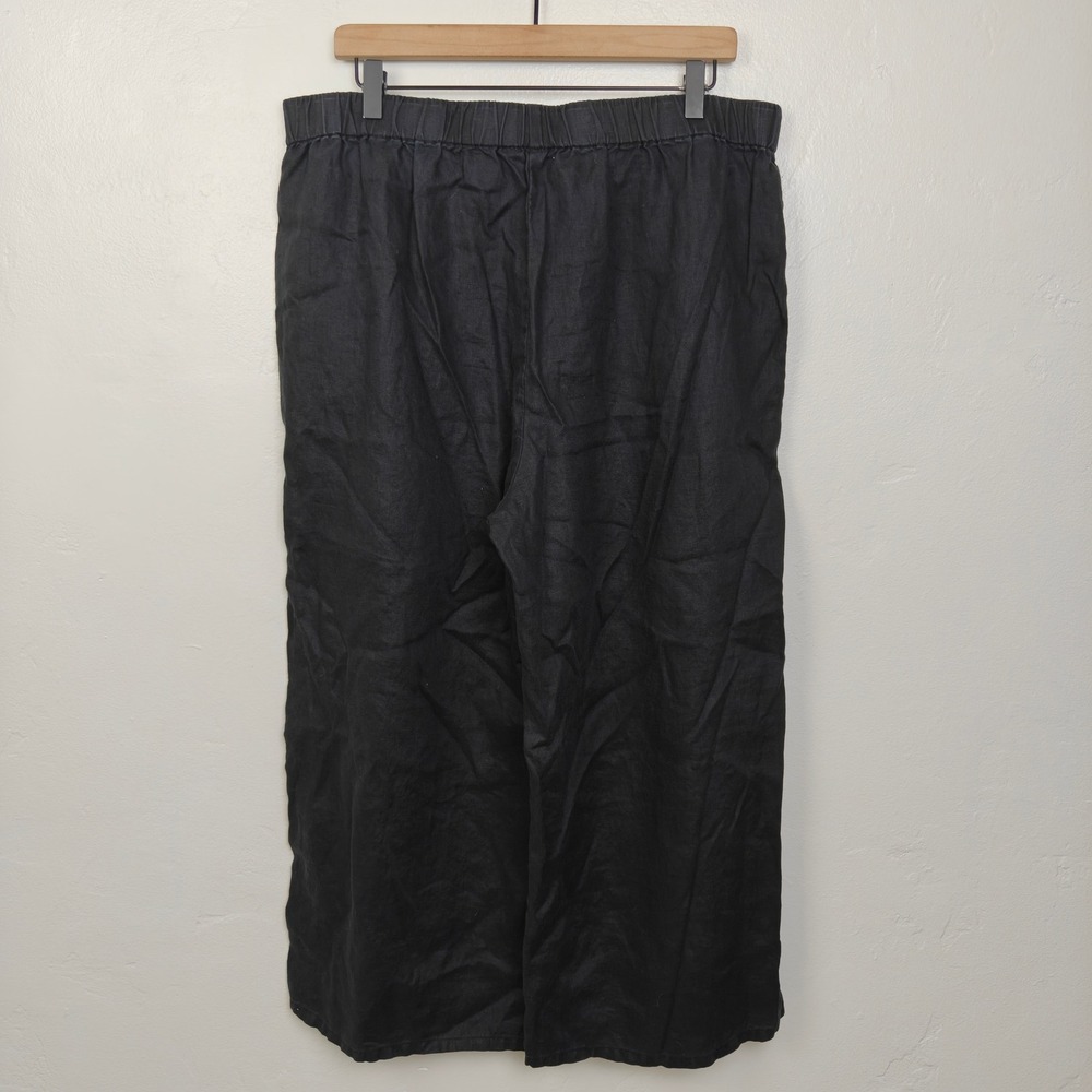 Eileen Fisher Women Pants Large Black Organic Linen Elastic Waist Wide Leg - Picture 5 of 8